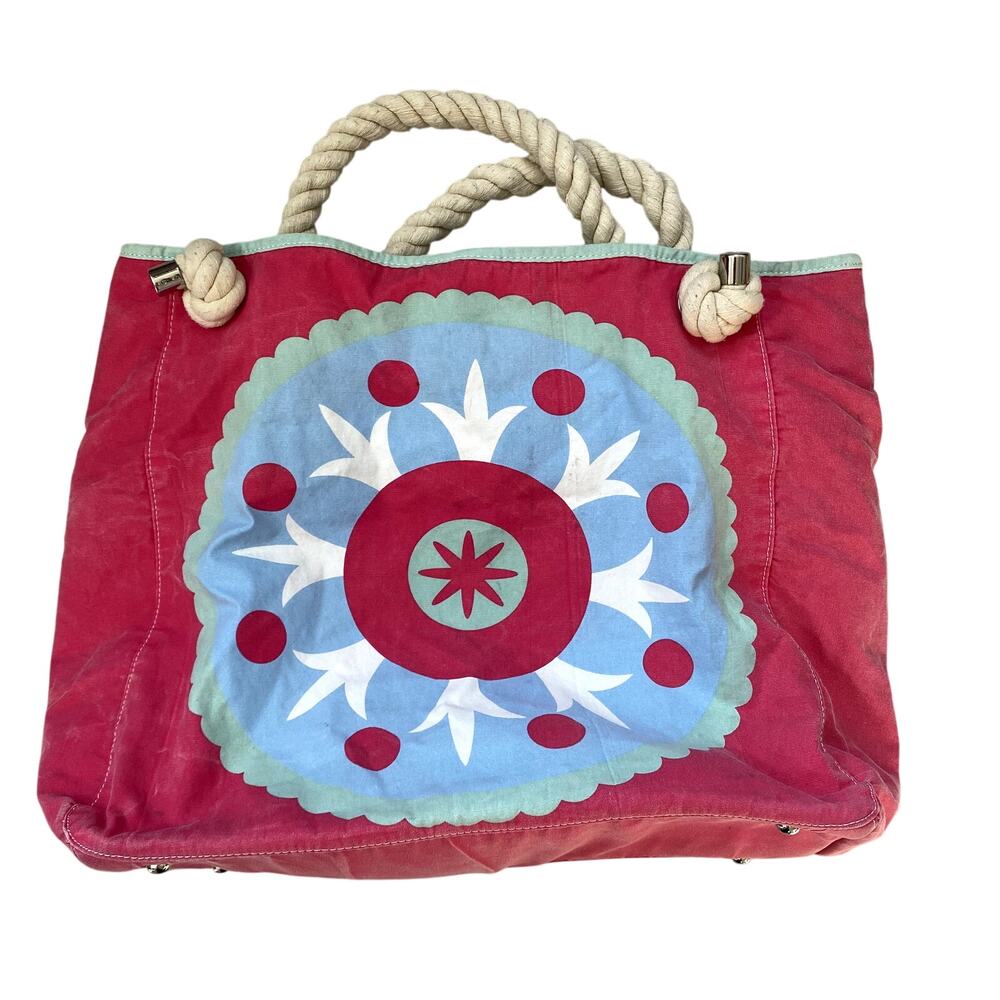 Large Canvas Beach Tote in Pink
